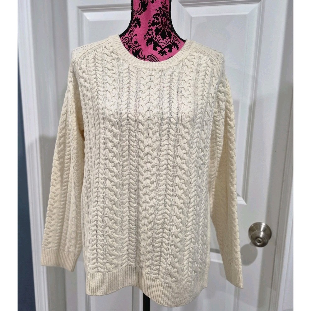 Joules Sweater‎ Womens US 10 Cream Wool Fisherman Chunky Cable Knit Nell Jumper